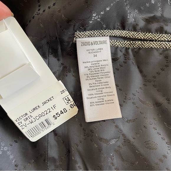 Zadig & Voltaire Victor Lurex Gris BlazerJacket EU 34 - Picture 12 of 12